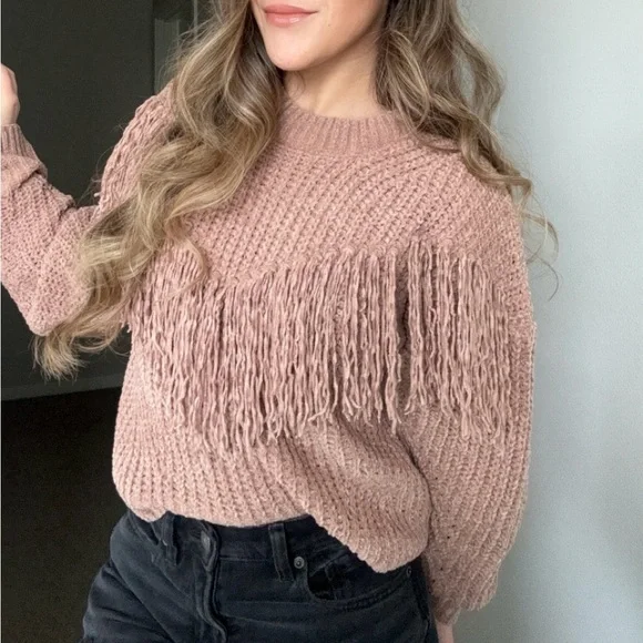 Beige Chunky Open Knit Fringe Detail Sweater - Picture 5 of 5